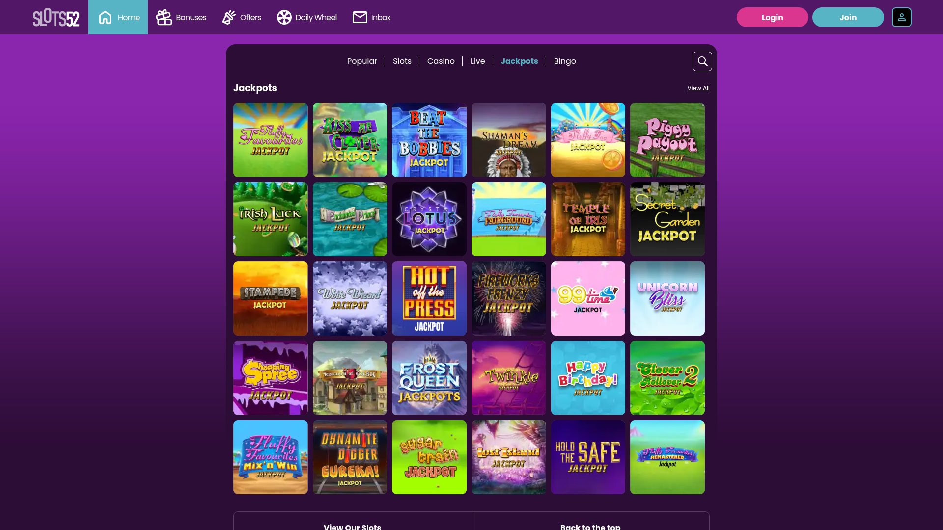 Slots52 Casino Desktop Jackpot