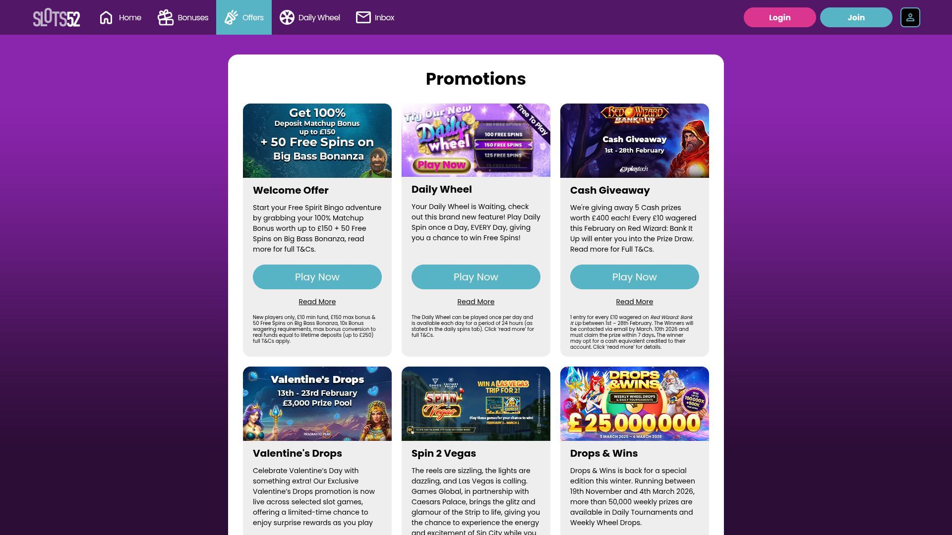 Slots52 Casino Desktop Promotions