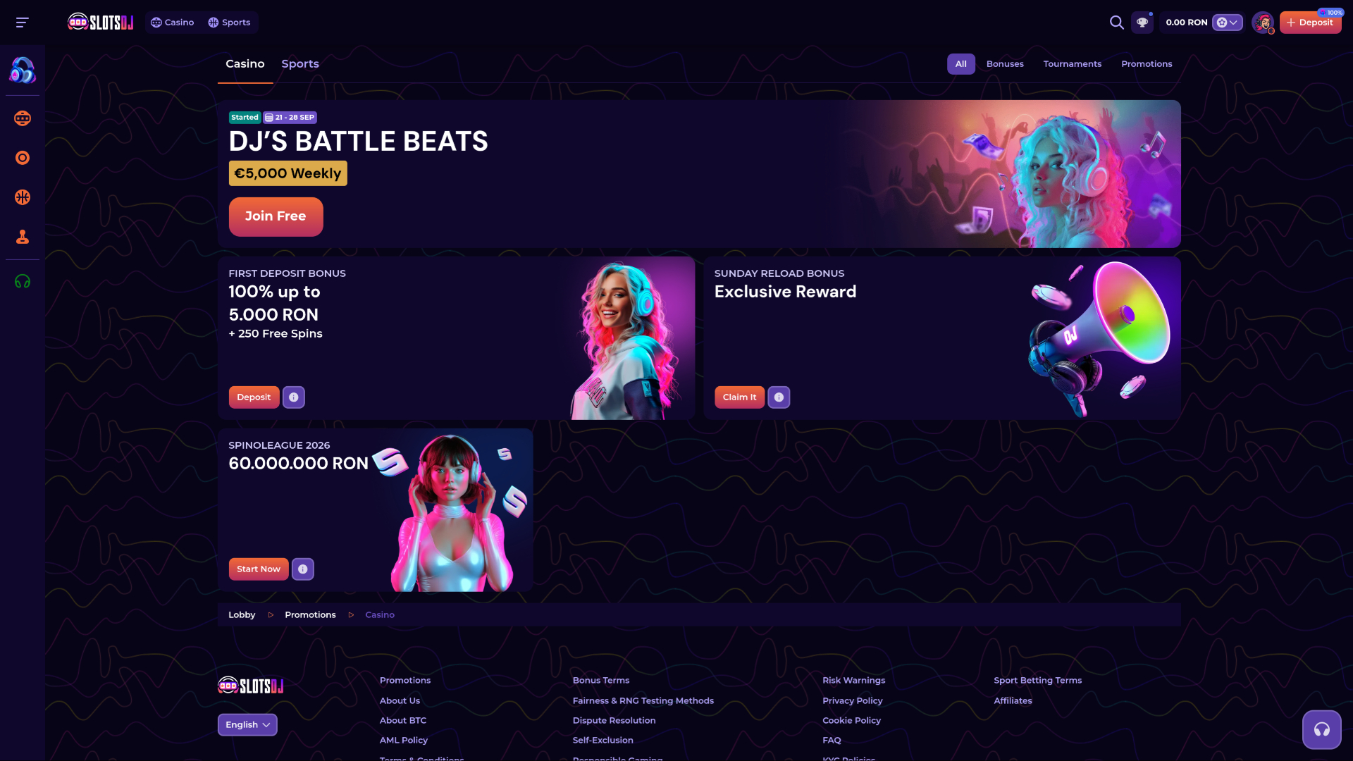 Promociones de escritorio de SlotsDj Casino