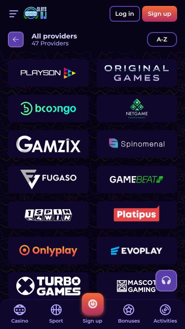 Page mobile des développeurs de jeux de casino SlotsDj