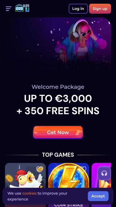 Page d'accueil mobile du casino SlotsDj