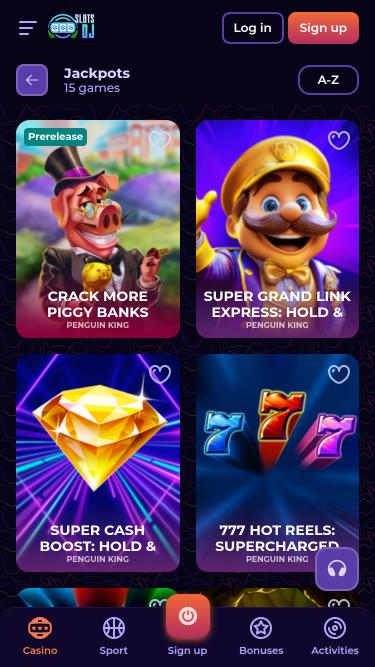 Page mobile du jackpot du casino SlotsDj