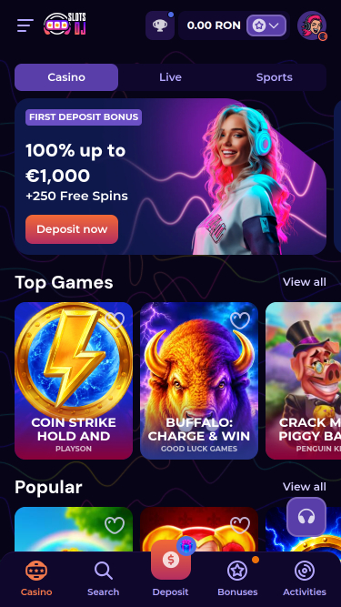 Página principal móvil del casino SlotsDj