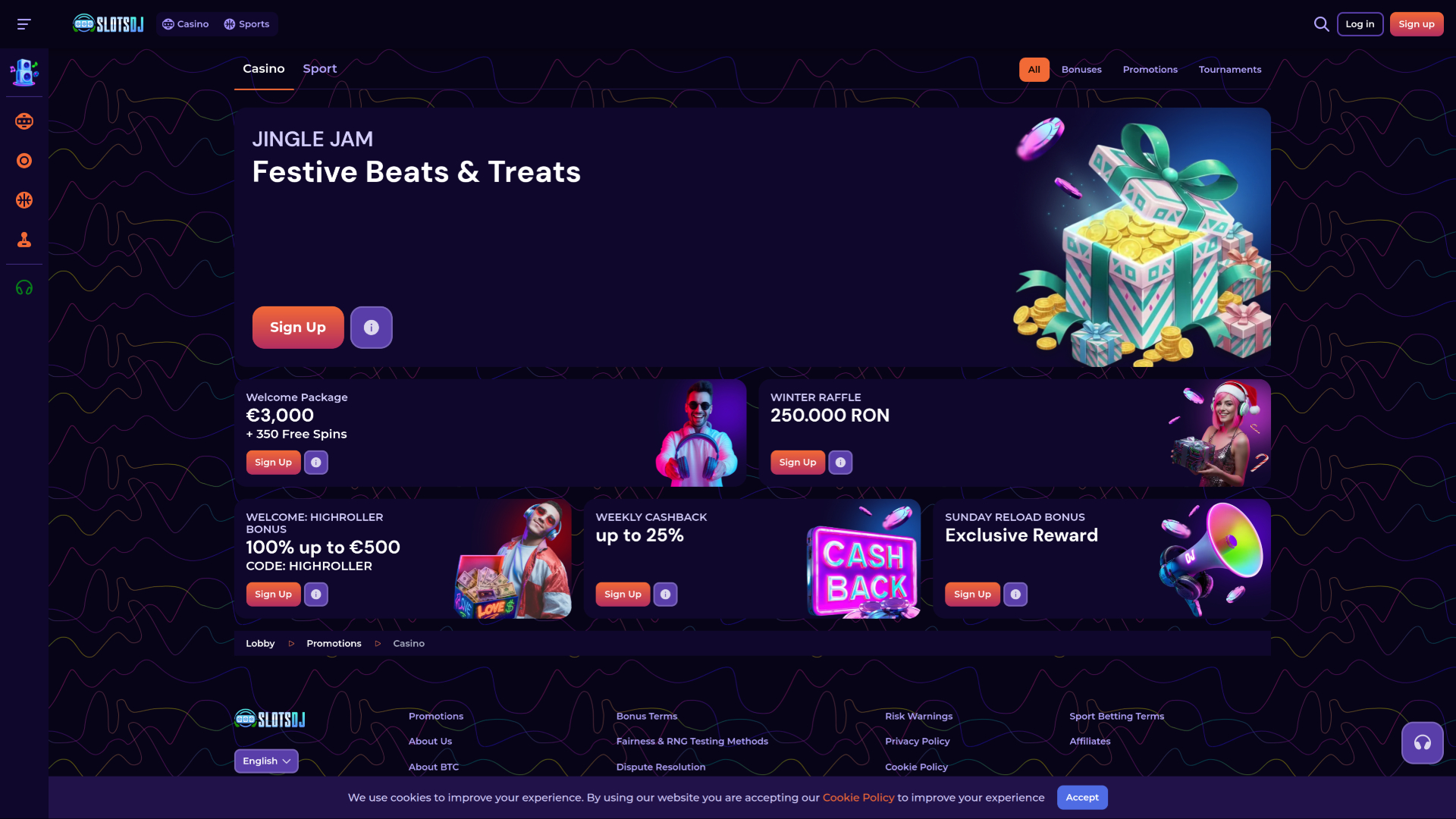 Page des promotions du casino SlotsDj