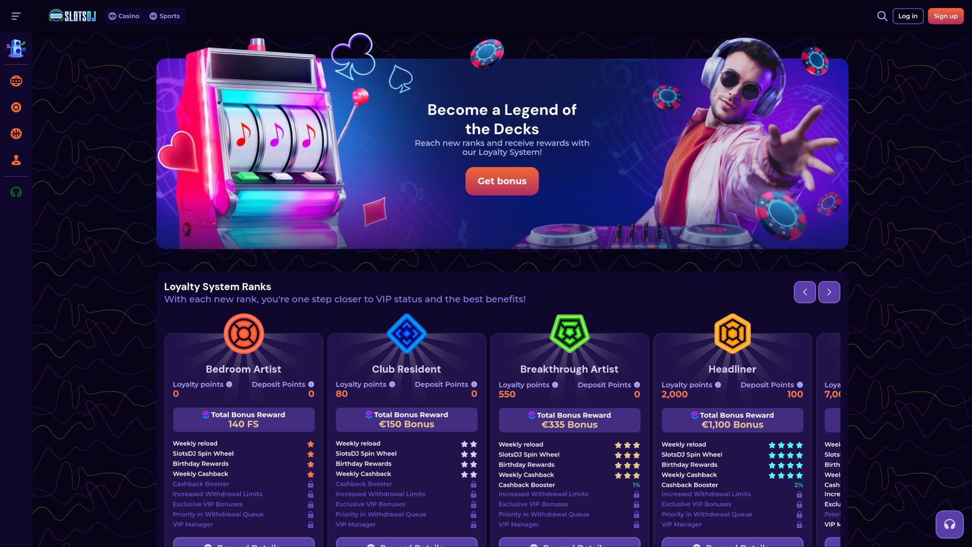 Page VIP du casino SlotsDj