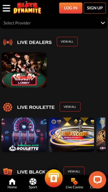 Capture d'écran mobile de la page en direct du casino SlotsDynamite