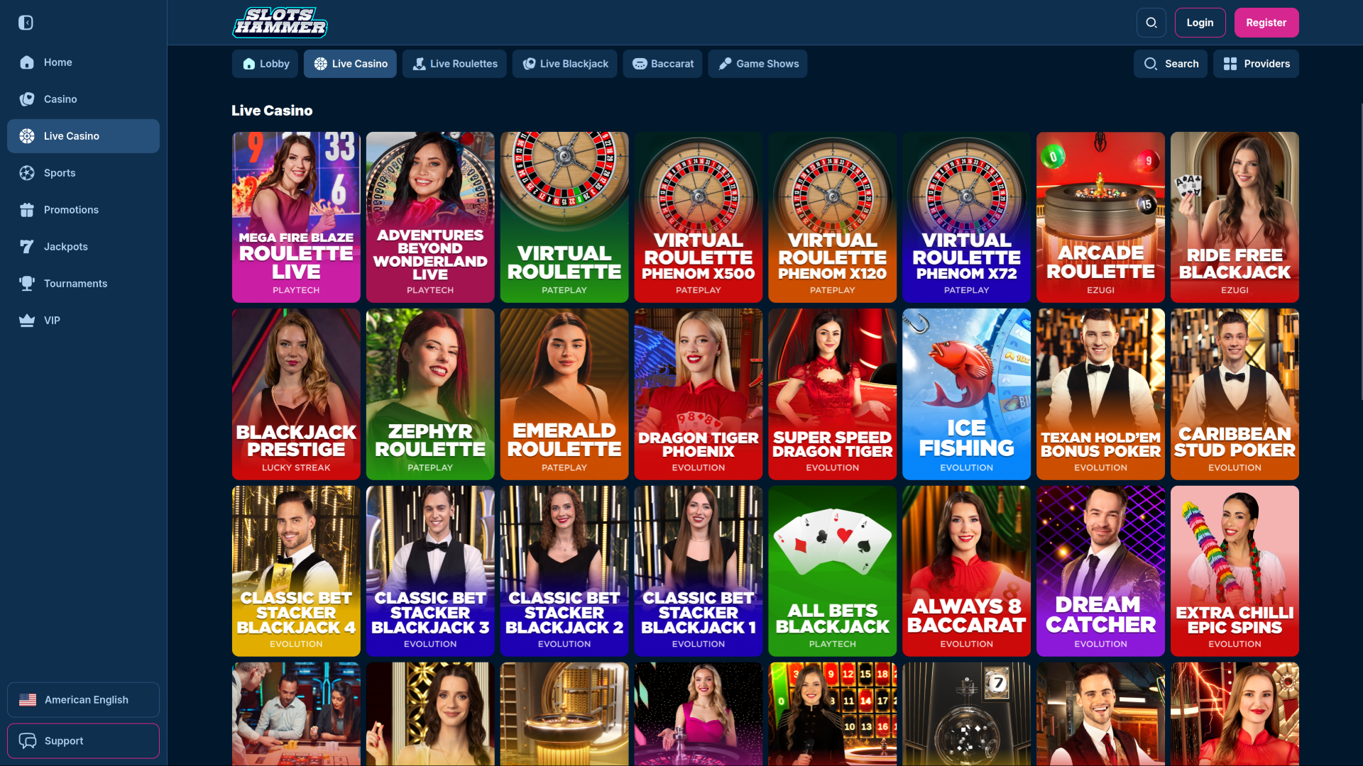 Croupier en direct de bureau SlotsHammer Casino