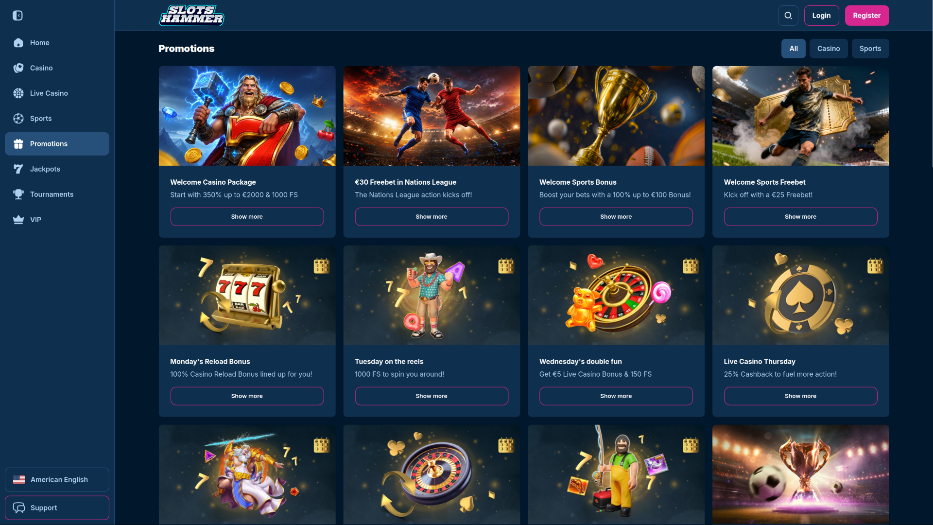 Promotions de bureau du casino SlotsHammer