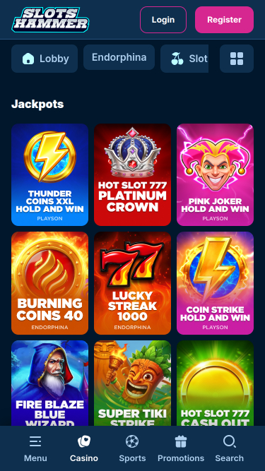 Jackpot mobile du casino SlotsHammer