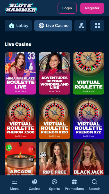 Croupier en direct mobile de SlotsHammer Casino