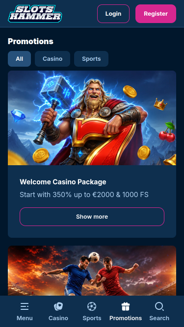 Promotions mobiles du casino SlotsHammer