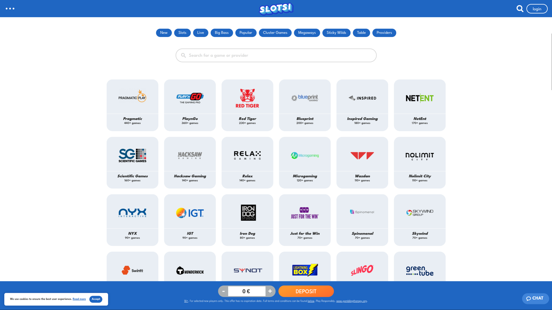 Desarrolladores de juegos de Slotsi Casino en escritorio