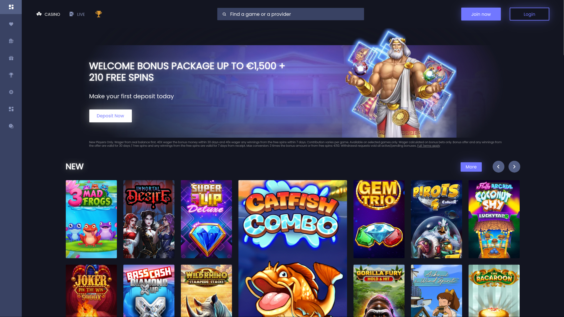 Slotsite.com Casino Desktop-Startseite