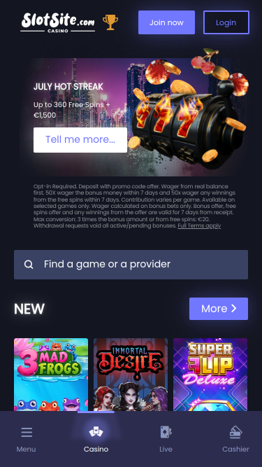 Slotsite.com Casino mobile Startseite