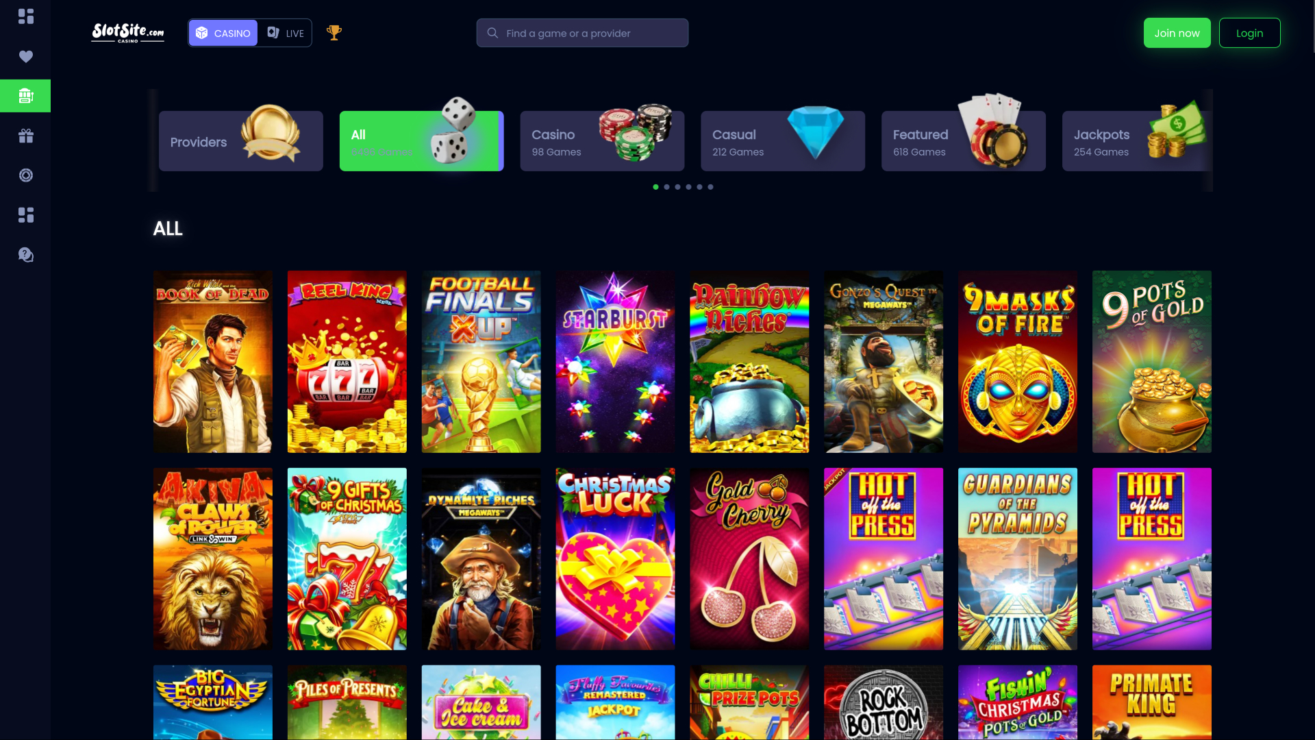 SlotSite.com Casino Desktop Games