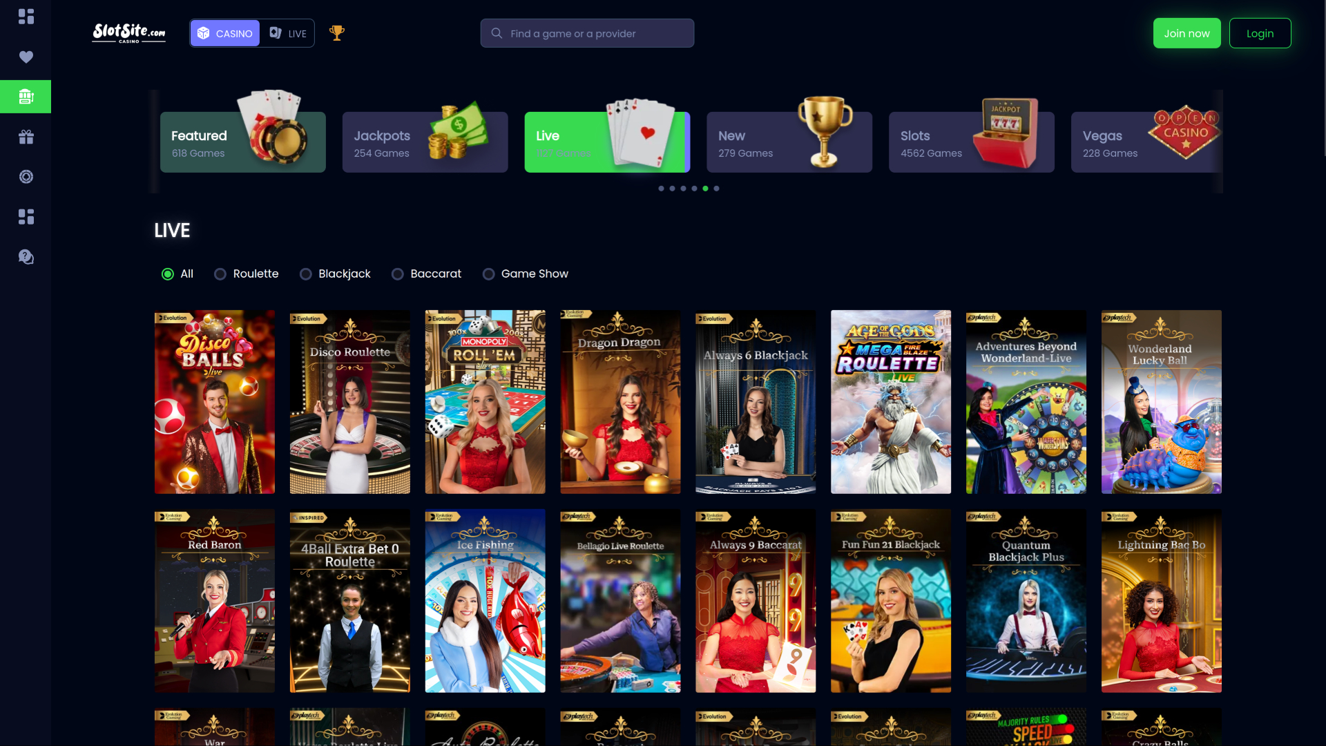 Slotsite.com Casino Desktop Live Dealer