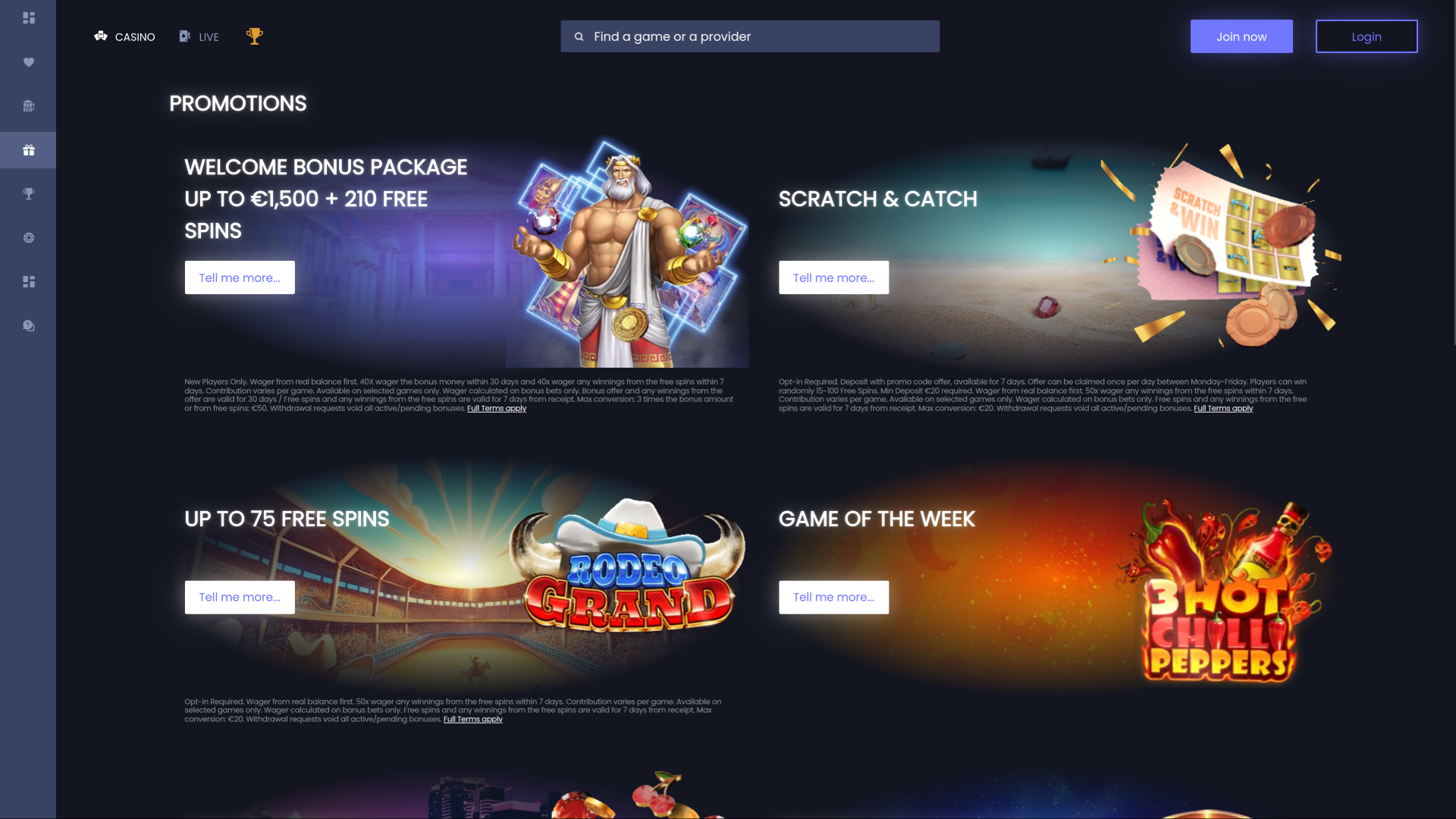 Slotsite.com Casino Desktop Promotions