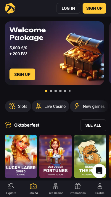 Slotsmines Casino Mobile Homepage
