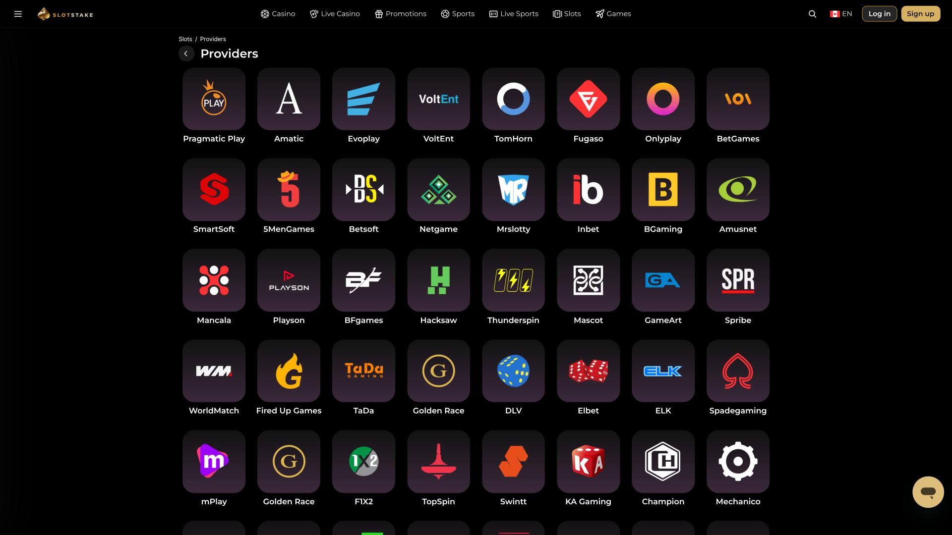 Page des développeurs de jeux de casino SlotStake