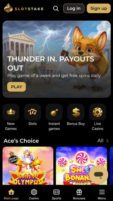 Page d'accueil mobile du casino SlotStake