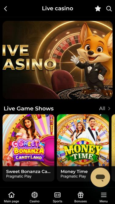 Page mobile du casino SlotStake avec croupiers en direct