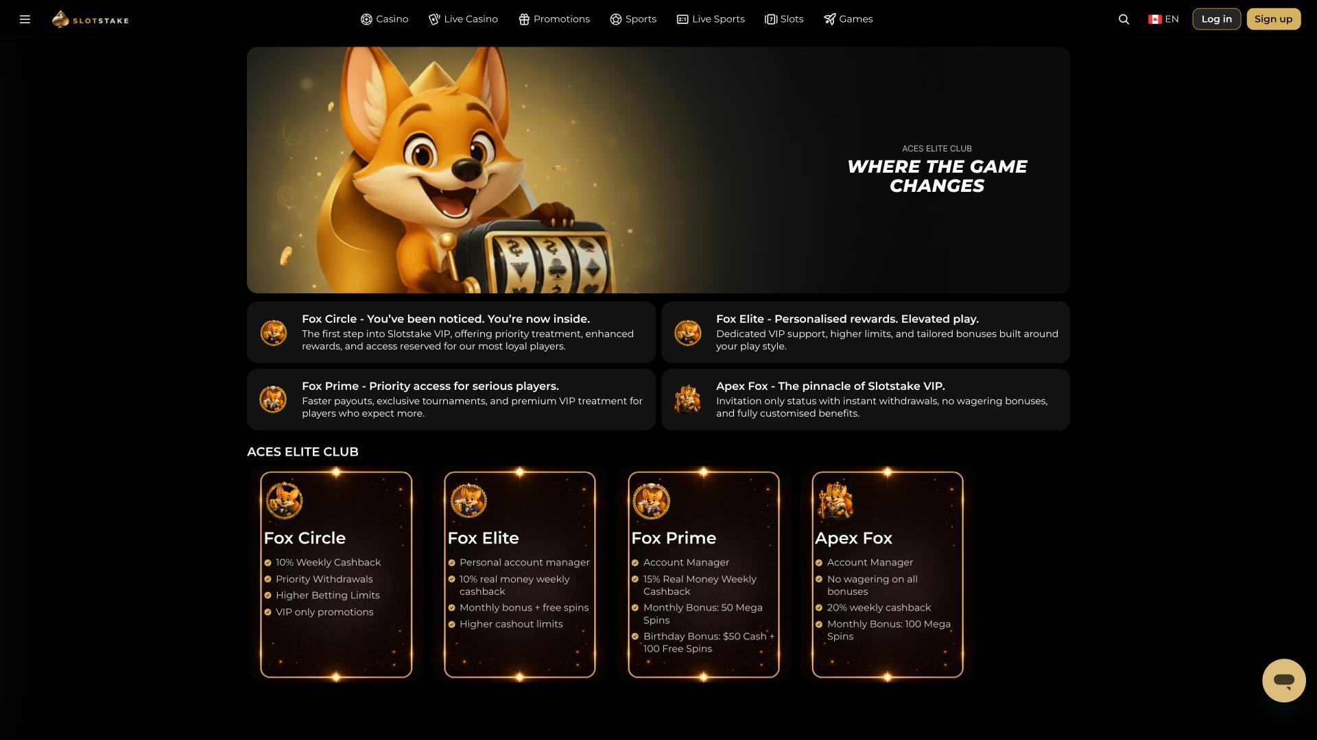 Page VIP du casino SlotStake