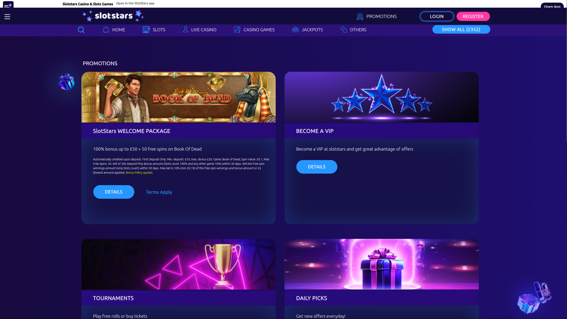 SlotStars Casino Desktop-Aktionen