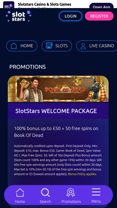 SlotStars Casino mobile Aktionen