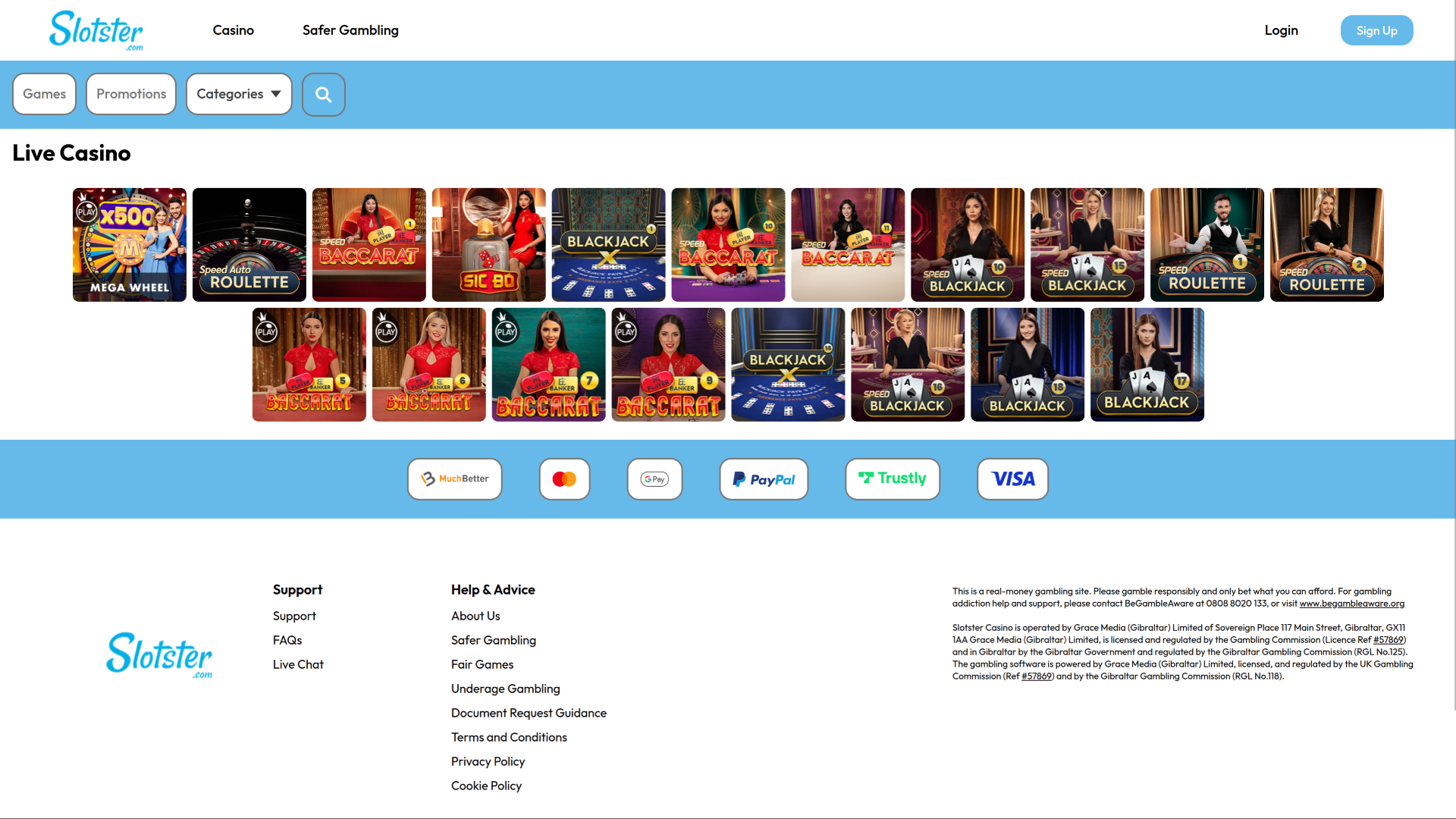 Slotster Casino Desktop-Live-Dealer