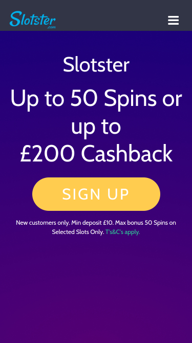Slotster Casino mobile Startseite