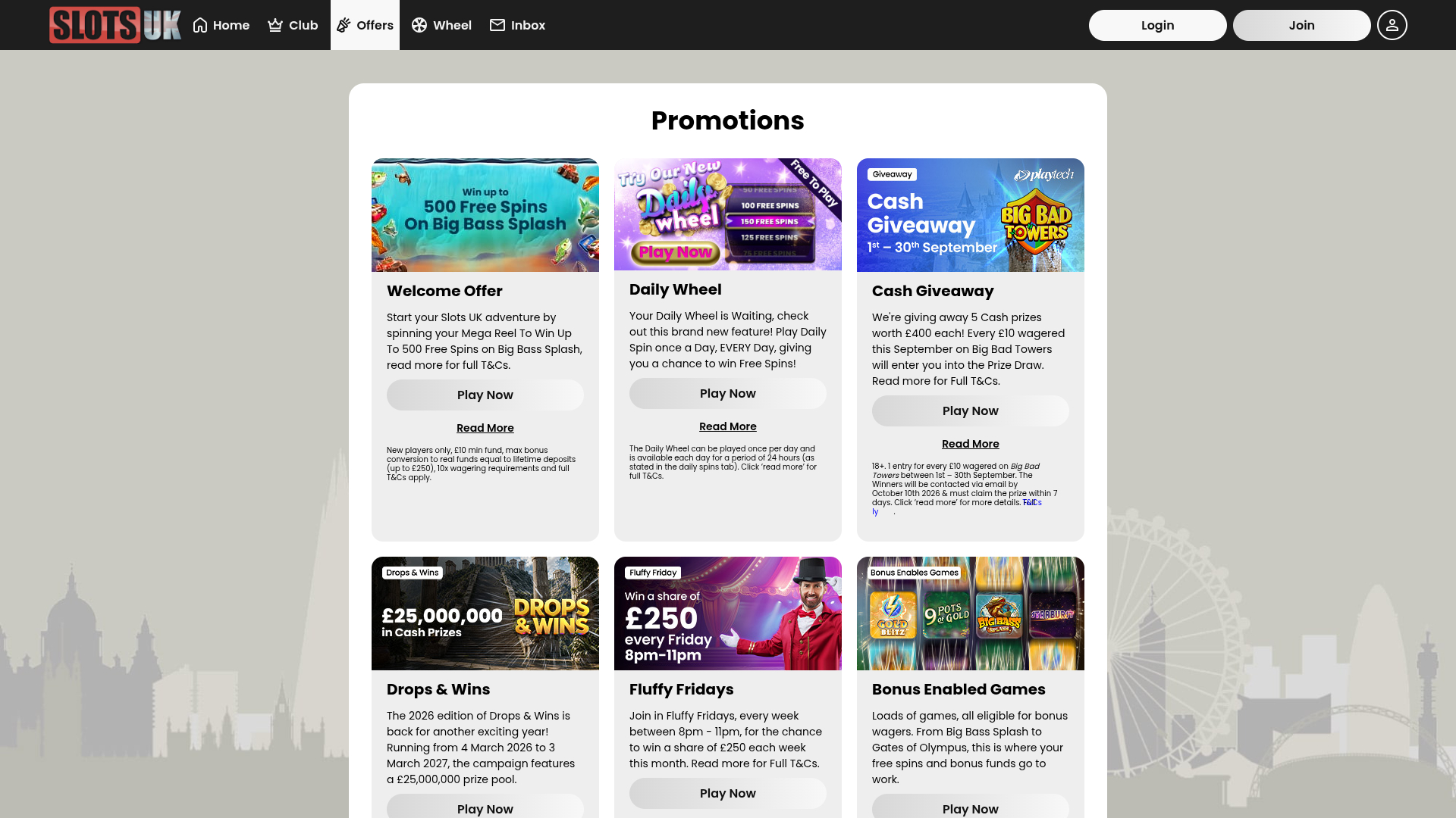 SlotsUK Casino Desktop-Aktionen