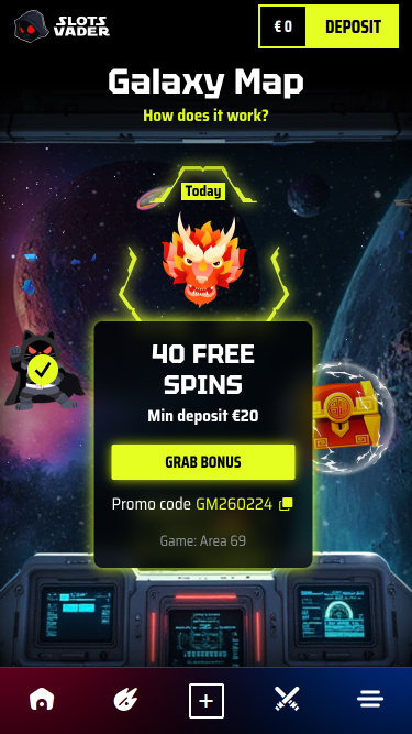 Carte galactique du casino mobile SlotsVader