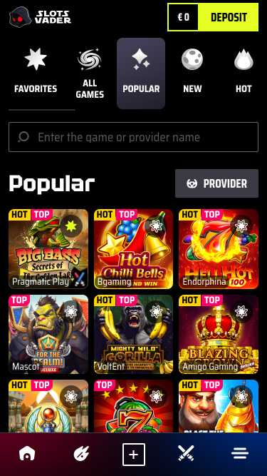 Jeux mobiles de casino SlotsVader