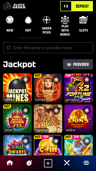 Jackpot mobile du casino SlotsVader