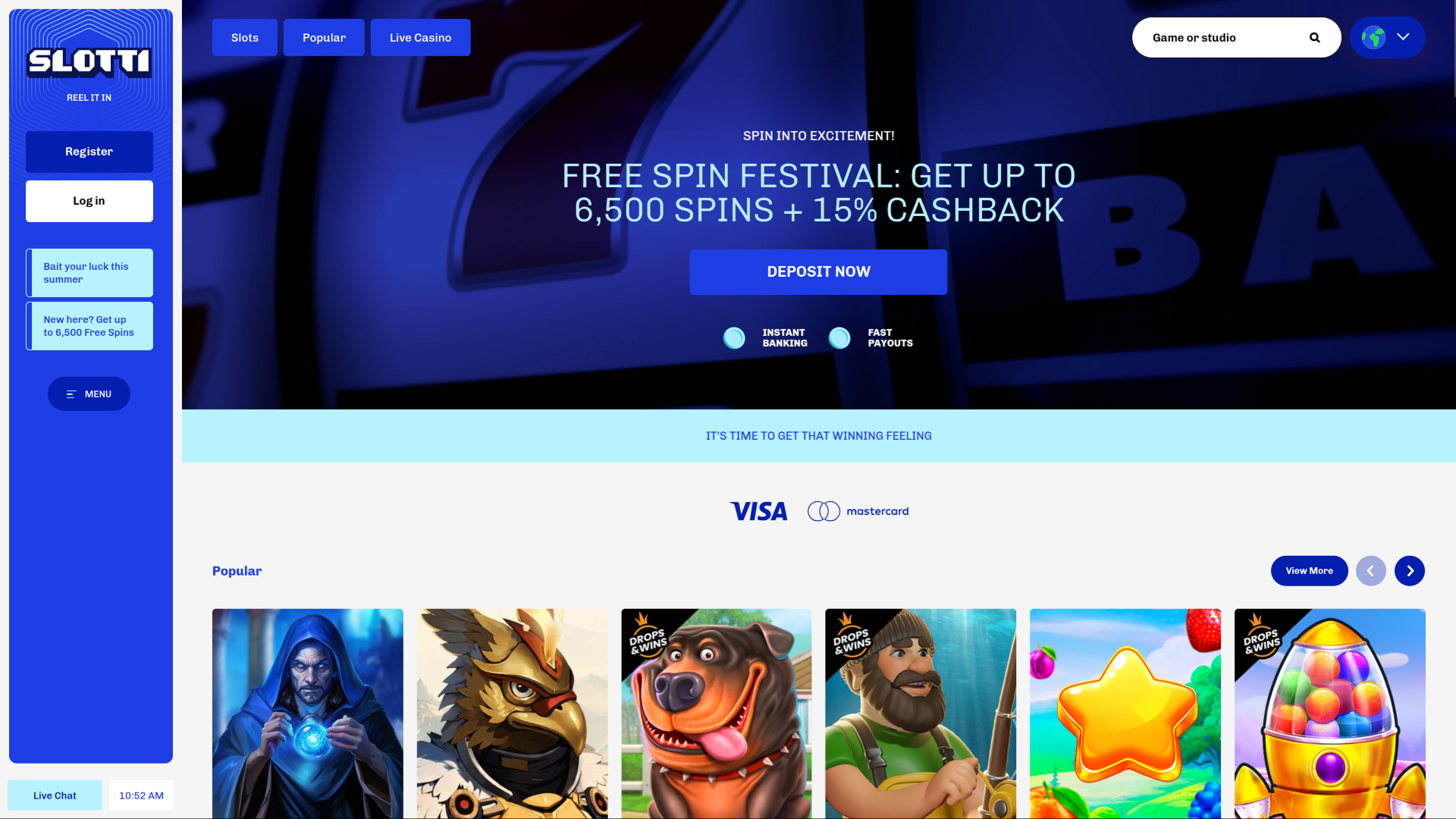 Página de inicio de escritorio de Slotti Casino