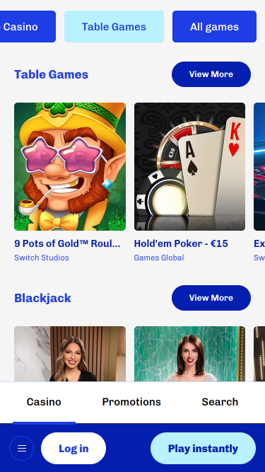 Jeux de table mobiles du casino Slotti