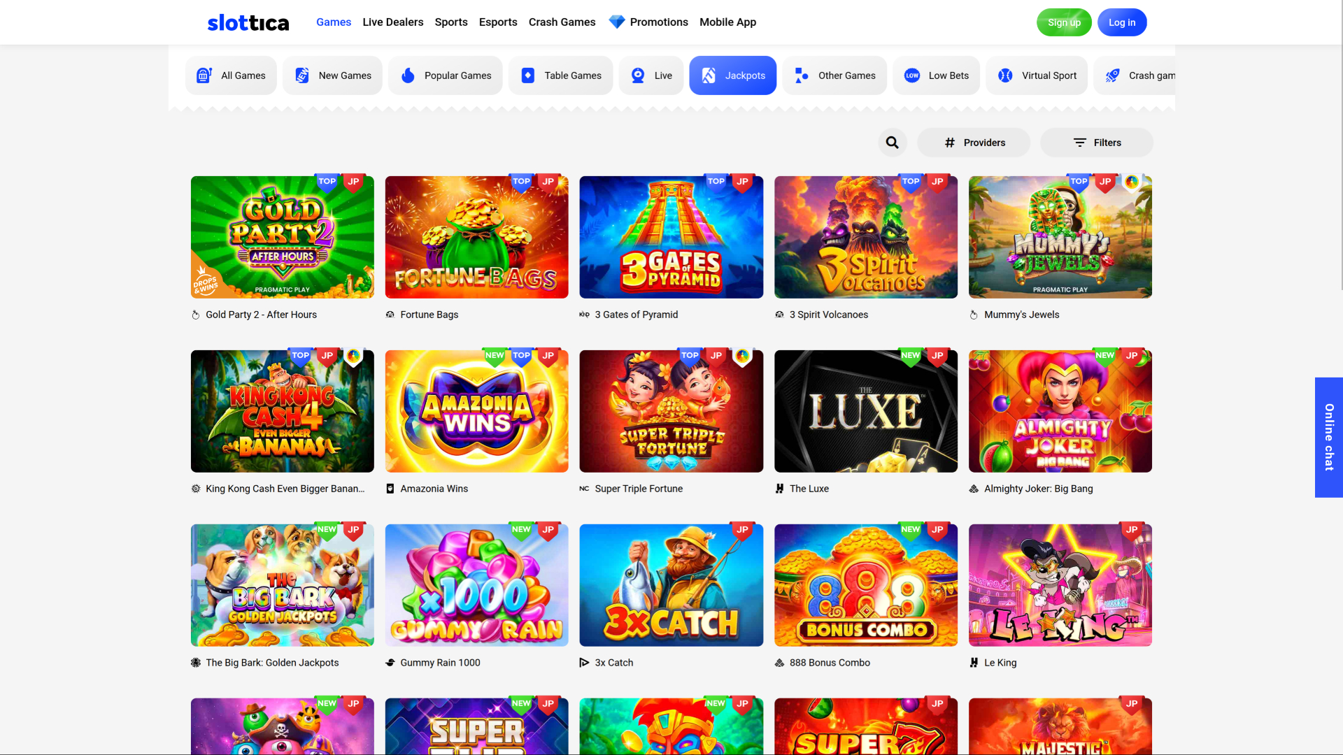 Jackpot sur bureau de Slottica Casino