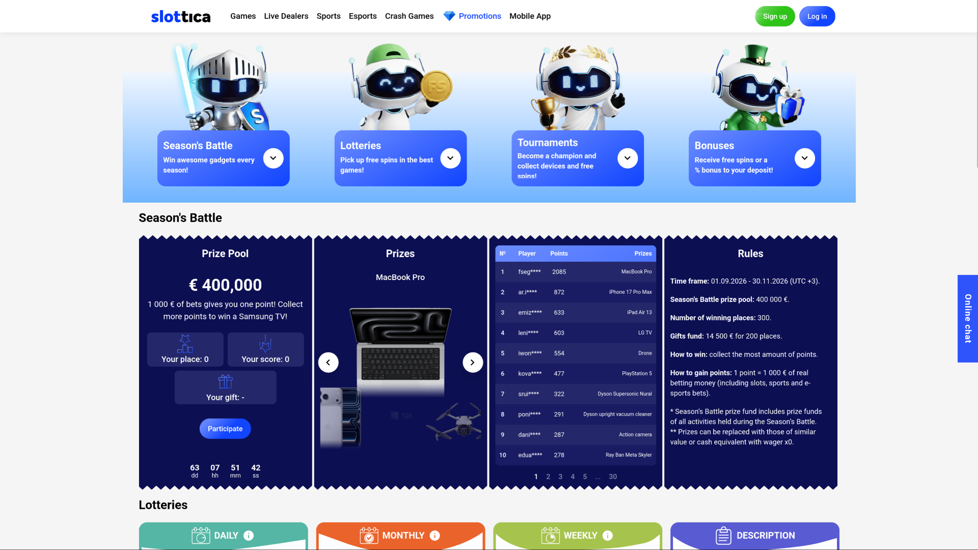Promozioni desktop di Slottica Casino