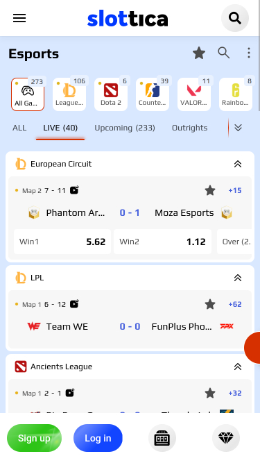 Esport mobile de Slottica Casino