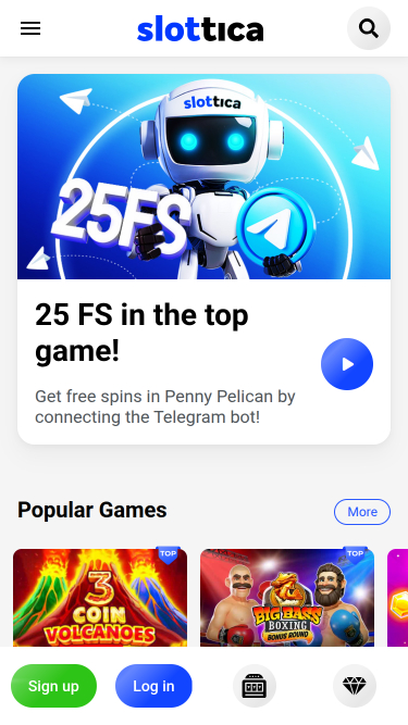 Page d’accueil mobile de Slottica Casino