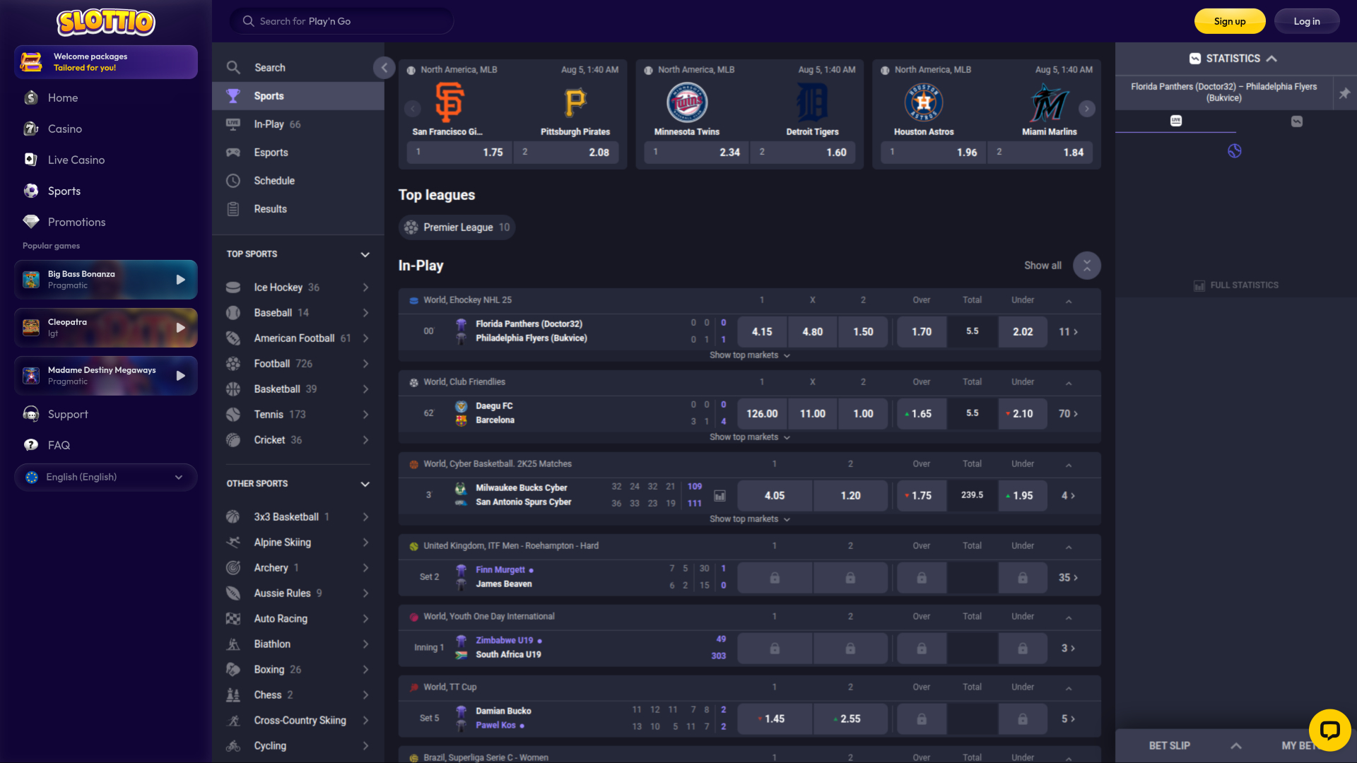 Deportes de escritorio de Slottio Casino