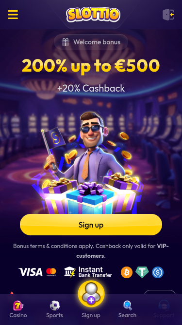 Página de inicio móvil de Slottio Casino