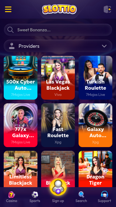 Crupier en vivo móvil de Slottio Casino