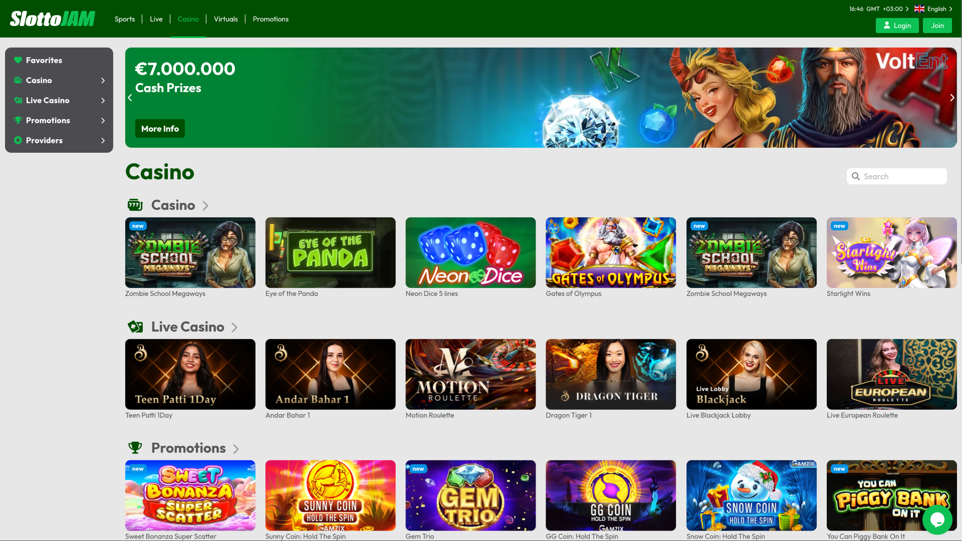 Page d'accueil de bureau de SlottoJam Casino