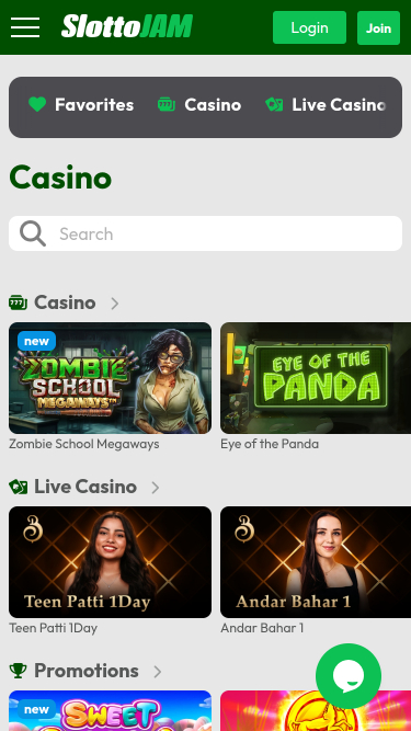 Page d'accueil mobile de SlottoJam Casino