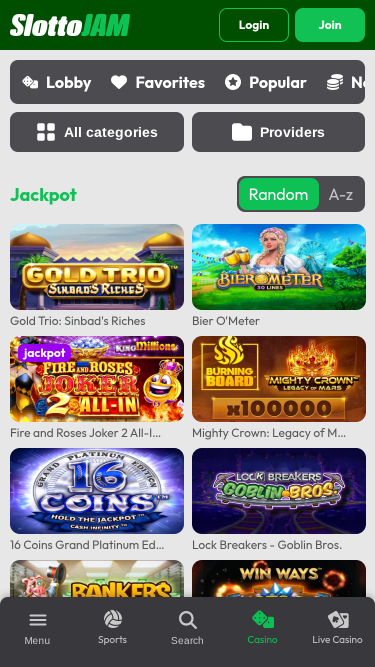 Jackpot mobile du casino SlottoJam
