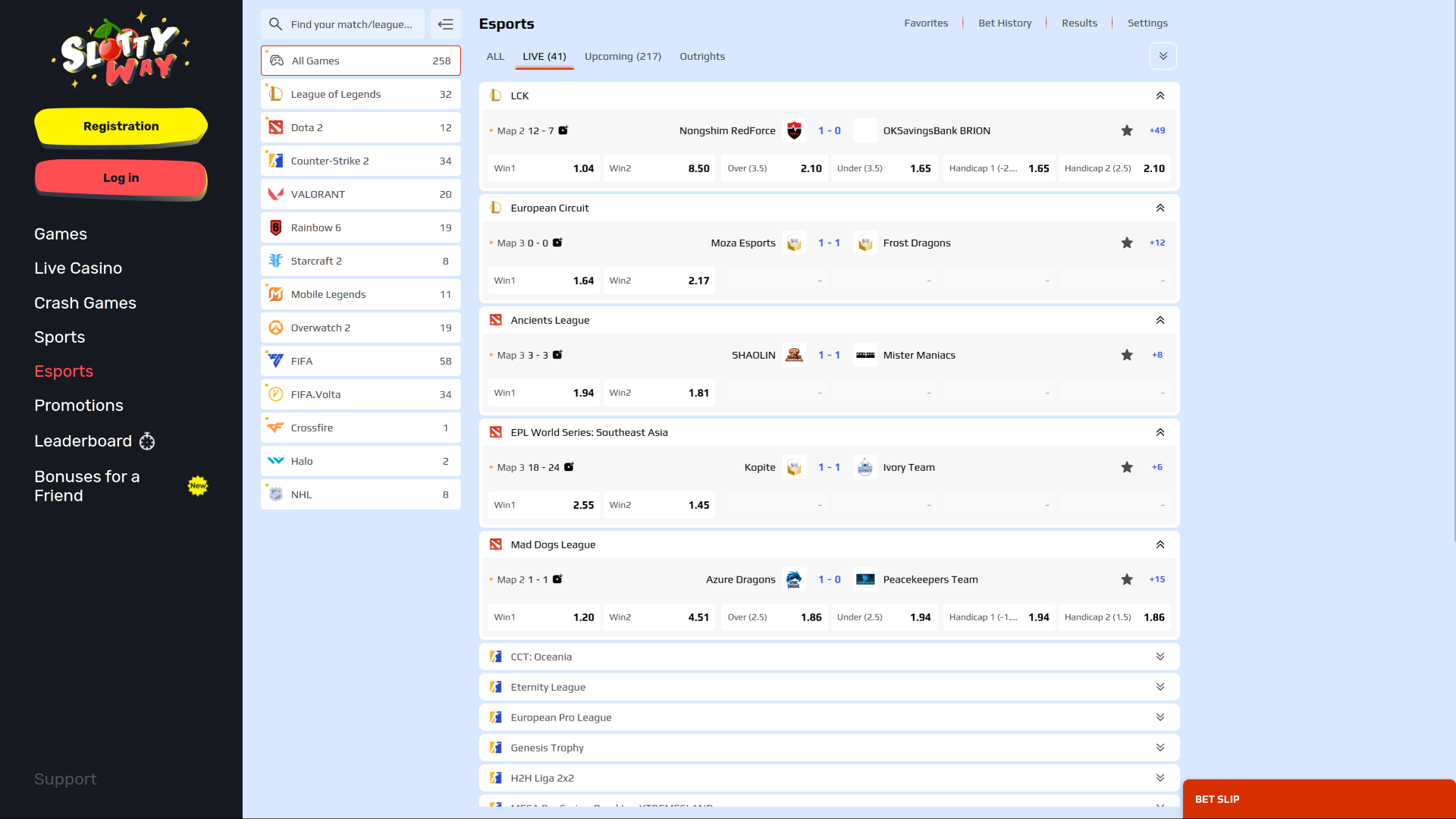 Deportes electrónicos de escritorio de SlottyWay Casino