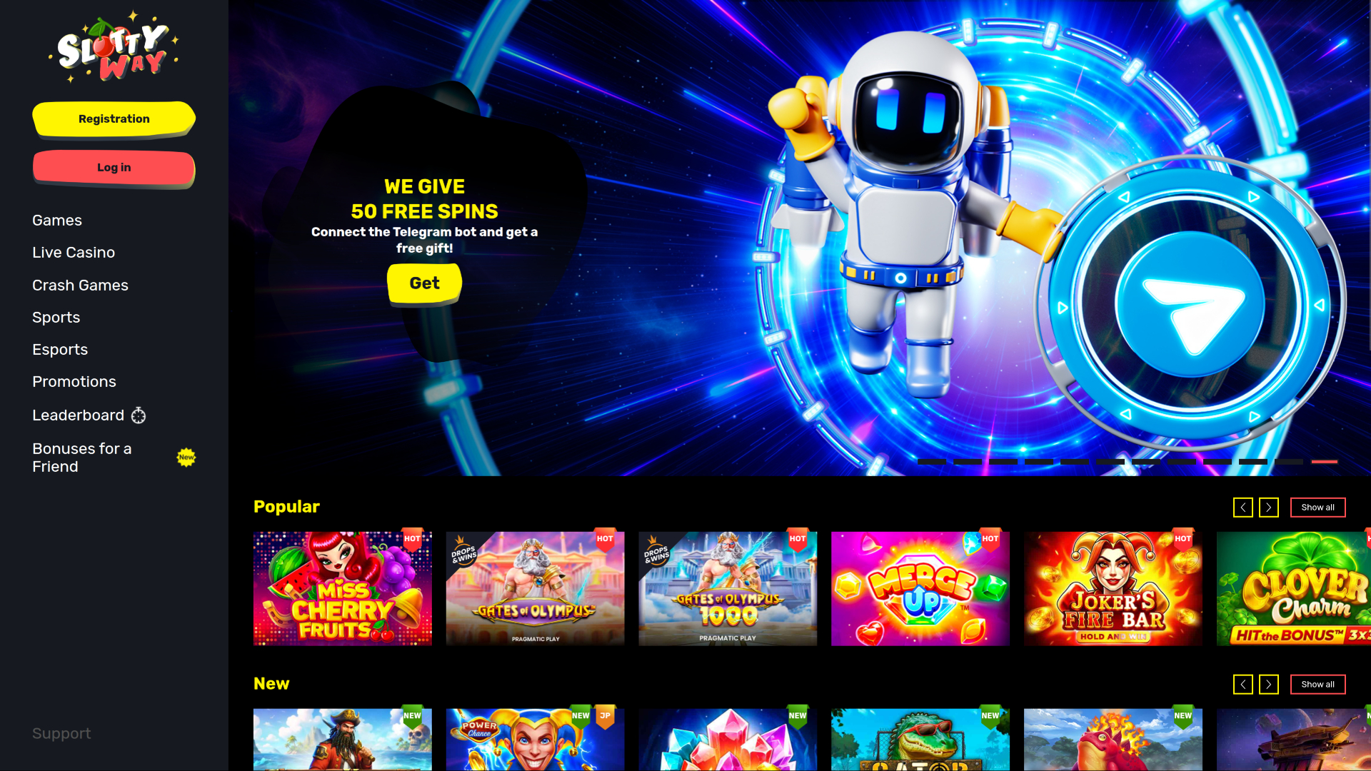 Página de inicio de escritorio de SlottyWay Casino