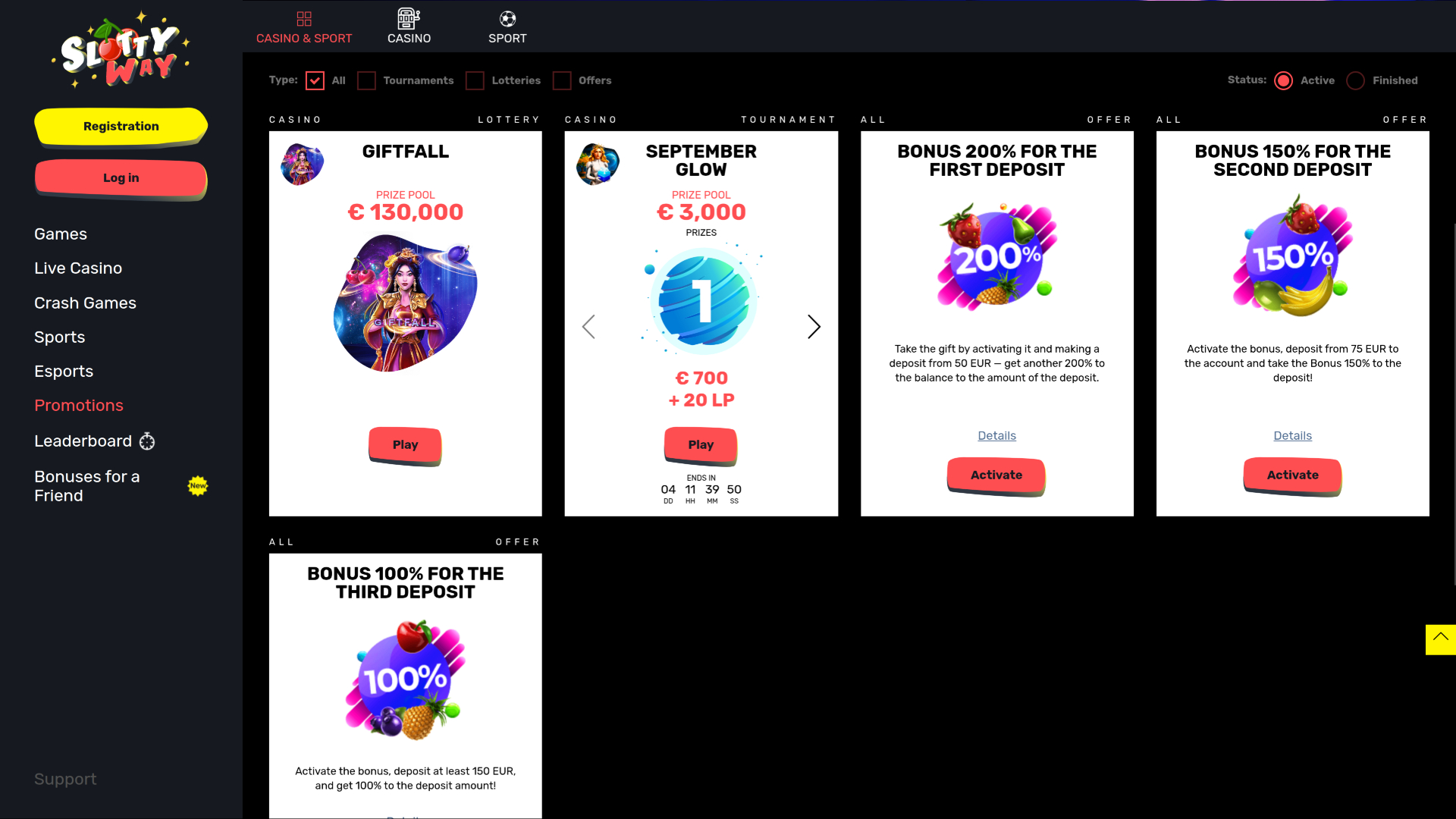 Promociones de escritorio de SlottyWay Casino