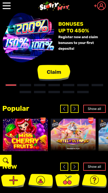 Página de inicio móvil de SlottyWay Casino